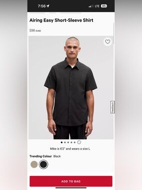 Men’s Lululemon Airing Easy Short Sleeve Button Up Shirt